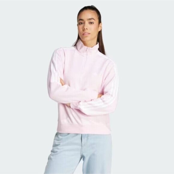 Adidas W 3S FT QZ Light Pink 1/4 Zip Sweater XS NWT - Picture 1 of 7